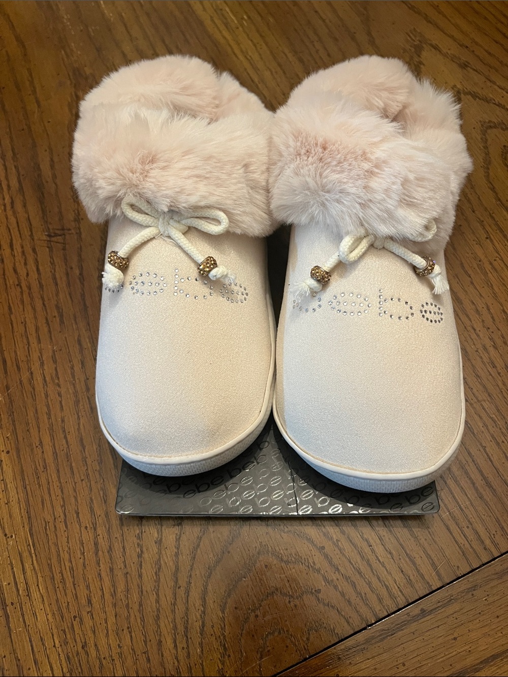 Bebe faux-fur slippers, size 8, new